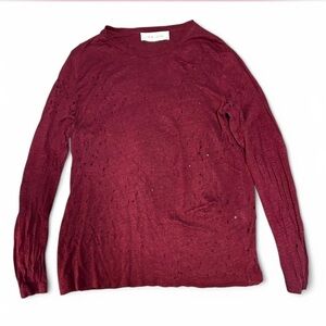 IRO Distressed Burgundy Linen Long Sleeve T-Shirt